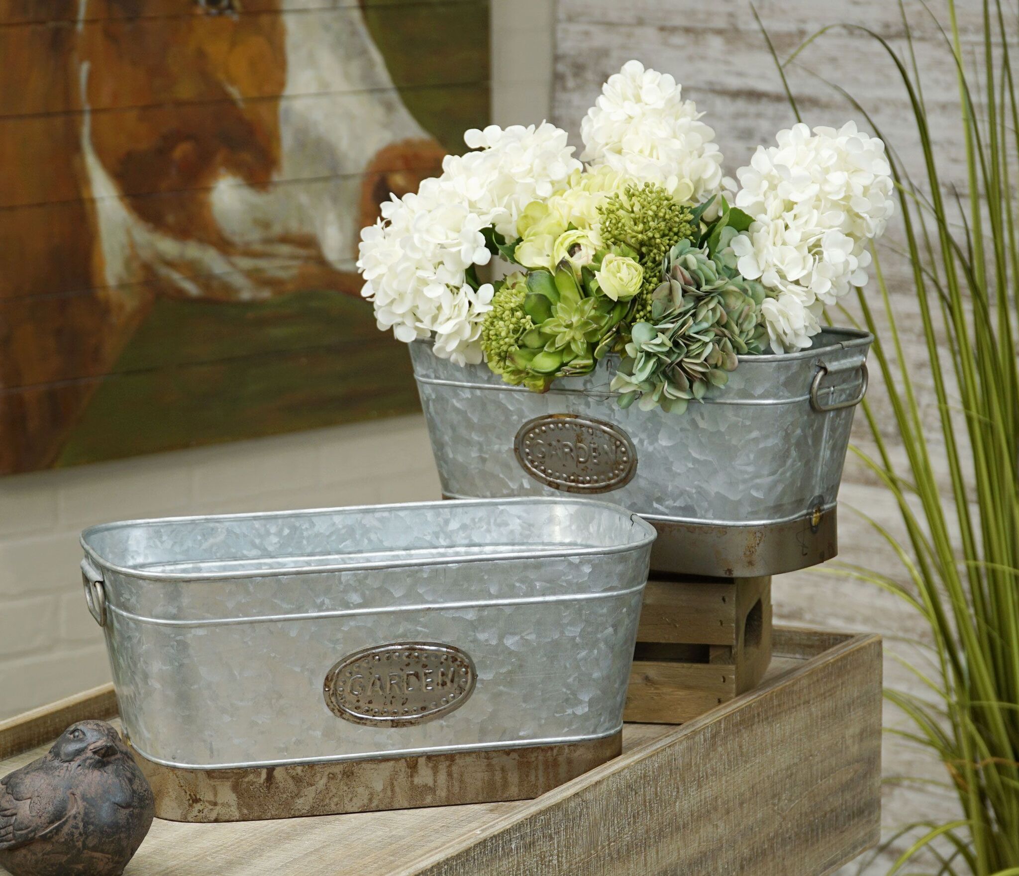 Galvanized Garden Planter Set containers Marshall Home and Garden