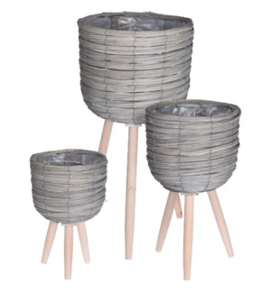 "Stand Willow Planter With Wooden Feet, Set Of 3"