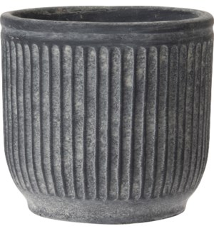 "Flower Pot, Cement, Black Coloured Pot With White Ribble"