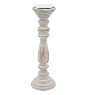 "Wood Candle Holder, Antique White"