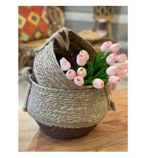 "Rope Basket, Set of 2, Cattail Grass+Paper Rope"