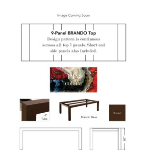 102 in. x 51 in. Brando Rectangle Table Base - Brown with 9 Panel Table Top - COD 151 - PP3