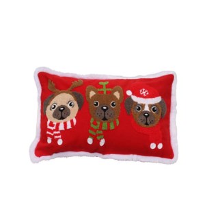 Christmas Dogs Cushion Cover 12x20 Red