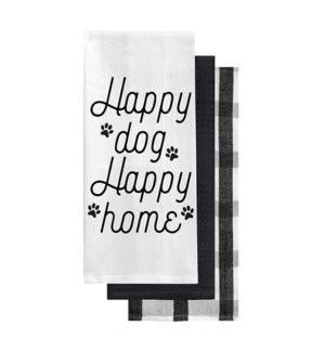 Happy Dog Happy Home Tea Towel Set Of 3 Black