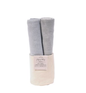 Calvin Two-Tone Tea Towel Set of 3 In Canvas Tote Grey