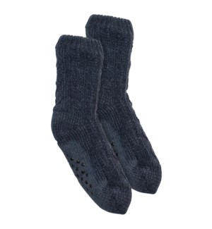 Chenille Cable Knit Lounge Sock Navy