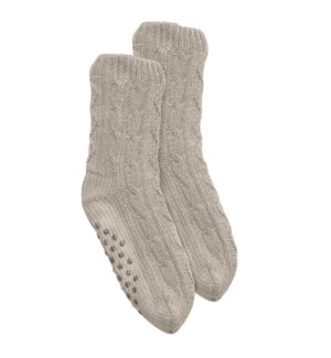 Chenille Cable Knit Lounge Sock Taupe