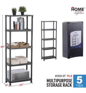 Plastic Storage Rack 5 Tier Black