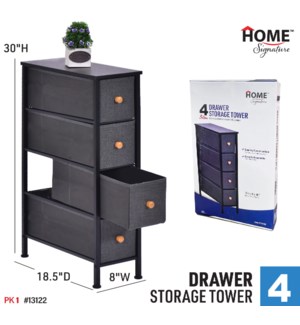 Storage 4 Drawer Slim Tower 18.5x8x30" Dark Grey