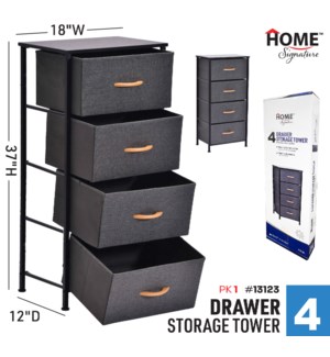 Storage 4 Drawer Tower 18x12x37" DarkGrey