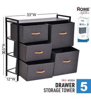 Storage 5 Drawer 33x12x30.5" Dark Grey