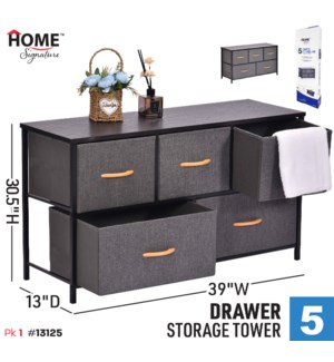 Storage 5 Drawer 39x13x21.75" Dark Grey