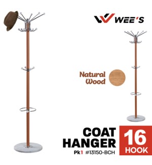 Coat Hanger 16-hook Natural Wood