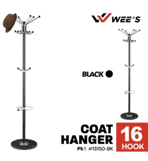 Coat Hanger 16-hook Black