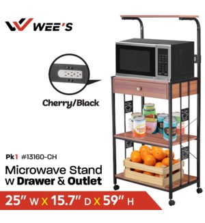 Microwave Stand w Drawer & Outlet (Cherry/Blk)