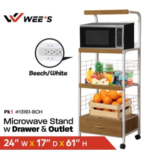 Microwave Stand w Drawer & Outlet (Beech/Wht)