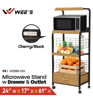 Microwave Stand w Drawer & Outlet (Cherry/Blk)