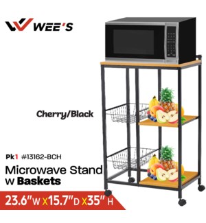 Microwave Stand w Baskets (Beech/Blk)