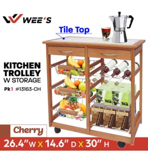 Kitchen Trolley w Storage - Cherry (26.4x14.6x30")