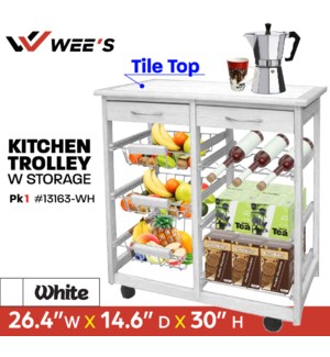 Kitchen Trolley w Storage - White (26.4x14.6x30")