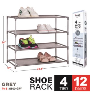 Shoe Rack 4 Tier Grey