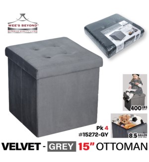 Storage Ottoman Collapsible15" Velvet Grey