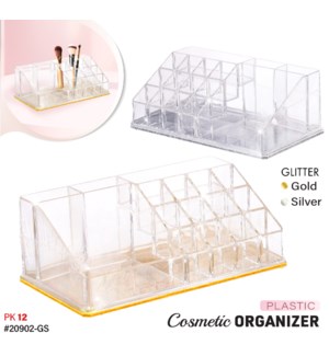 Plastic Cosmetic Organizer Large Glitter Gold/Silver