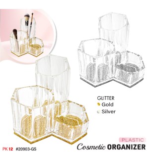 Plastic Cosmetic Organizer 3Round Glitter Gold/Silver