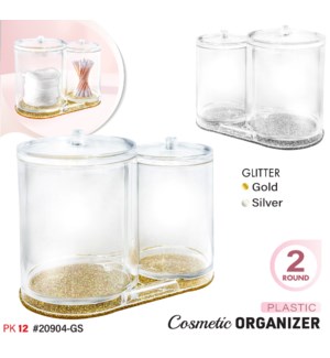 Plastic Cosmetic Organizer 2Round Glitter Gold/Silver (Cotton Pads/Budds)