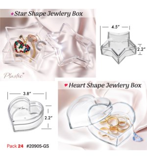 Plastic Small Heart/Star Jewlery Box Glitter Gold/Silver