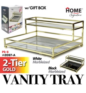 Vanity Tray Gold 2-Tier Marble Wht/Blk