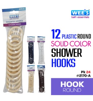 Shower Curtain Hooks Set 12Pc Round Solid PP