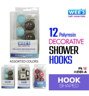 Shower Hooks Designed Polyresin 12Pc Asstd