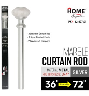 Curtain Rod Marble 36-72" (3/4") Silver