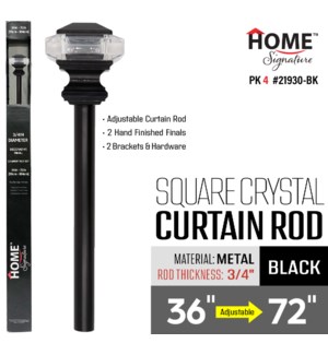 Curtain Rod Square Crystal 36-72"(3/4") Black