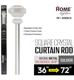 Curtain Rod Square Crystal 36-72" (3/4") Silver