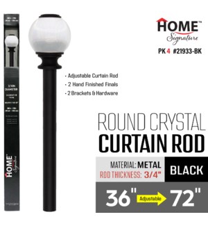 Curtain Rod Round Crystal 36-72"(3/4") Black