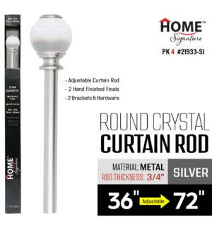 Curtain Rod Round Crystal 36-72"(3/4") Silver