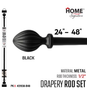 Curtain Rod Empress 24-48" (1/2") Black