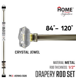 Curtain Rod Crystal Jewel 84-120"(1/2") Silver