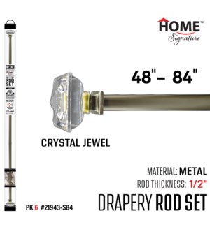 Curtain Rod Crystal Jewel 48-84"(1/2") Silver