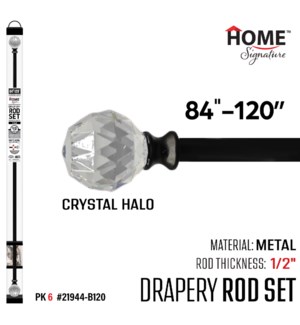 Curtain Rod Crystal Halo 84-120"(1/2") Black