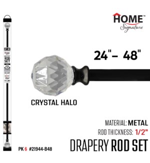 Curtain Rod Crystal Halo 24-48"(1/2")Black