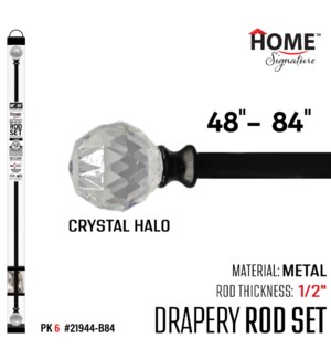 Curtain Rod Crystal Halo 48-84"(1/2")Black