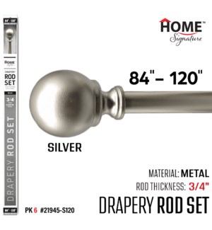 Curtain Rod Marino 84-120" (3/4") Silver