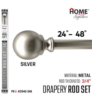 Curtain Rod Marino 24-48" (3/4") Silver