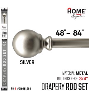 Curtain Rod Marino 48-84"(3/4") Silver