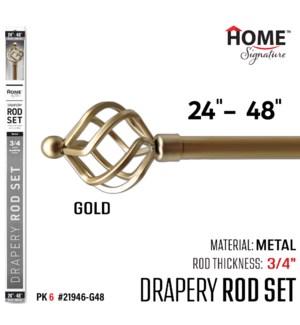 Curtain Rod Vine 24-48" (3/4") Gold