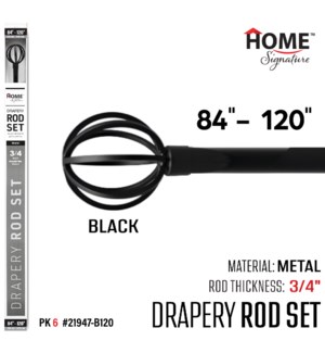 Curtain Rod Hoops 84-120" (3/4") Black