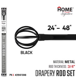 Curtain Rod Hoops 24-48" (3/4") Black